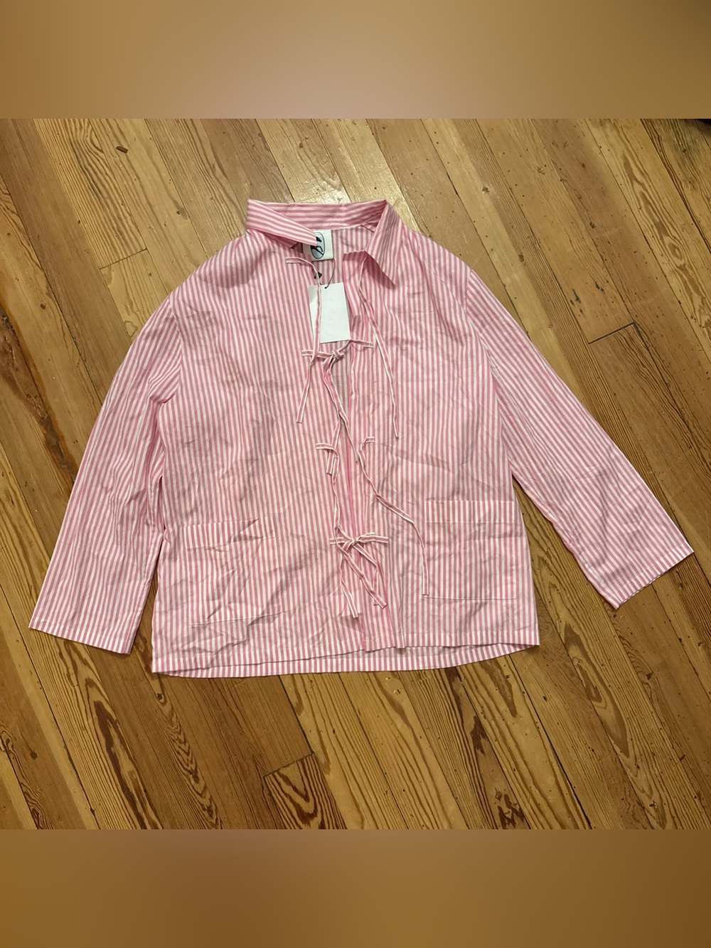 Sleeper Lyra Pajama Shirt in a pink striped cotton poplin New Medium M Blouse Ti